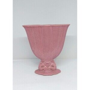 Cowan Pottery of Ohio Art Deco Apple Blossom Pink Seahorse Fan Vase Circa 1920's